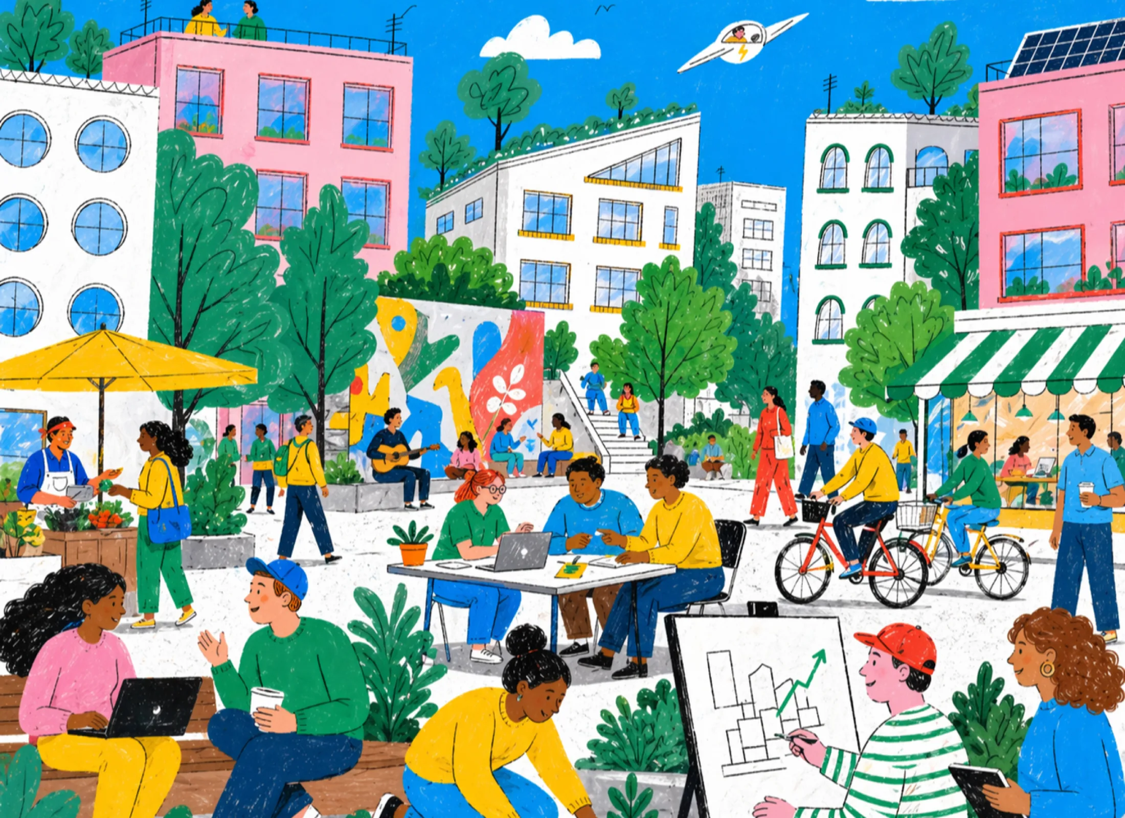 Editorial framework illustration showing connected cities, institutions, builders, and economic pathways
